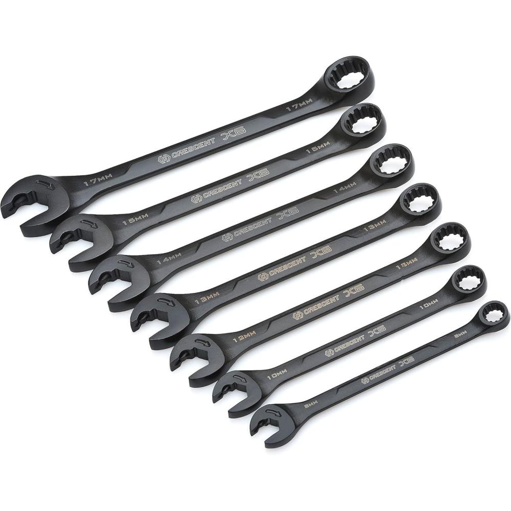 image:imageCrescent 7 Piece X6 Black Oxide Spline Open End Ratcheting Combination Metric Wrench Set  CX6RWM77 Piece X6 Wrench Set