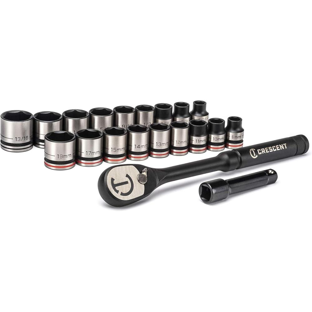 image:imageCrescent 20 Piece X10 38 Drive 6 Point Standard SAEMetric Mechanics Tool Set  CSWS38BSAEMetric
