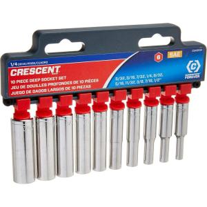 Crescent 10 Piece1/4″ Drive 6 Point Deep SAE Socket Set – CSAS10N