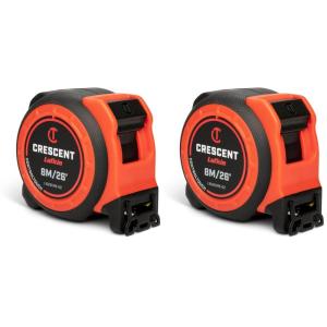 Crescent Lufkin 1-3/16 x 8m/26′ Command Control Series Yellow Clad Tape Measure – L1025CME-02(3.7 m (Pack of 2))