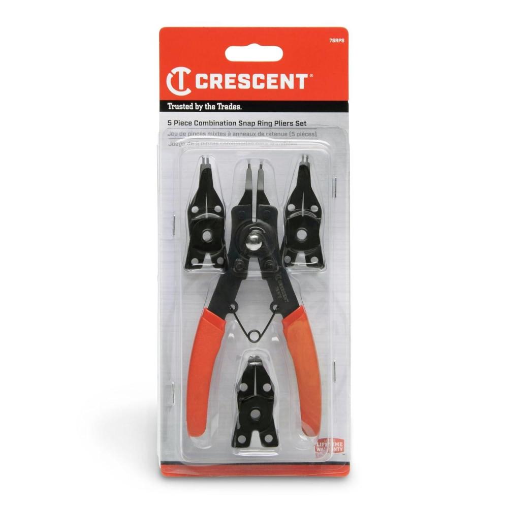 image:imageCrescent 5 Piece Snap Ring Pliers Set  Lock Ring Pliers for Internal amp External Snap Rings  Removes amp Installs Snap Rings  With 4 Interchangeable Heads amp Dipped Handles  7SRPS