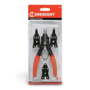 Crescent 5 Piece Snap Ring Pliers Set – Lock Ring Pliers for Internal & External Snap Rings – Removes & Installs Snap Rings – With 4 Interchangeable Heads & Dipped Handles – 7SRPS