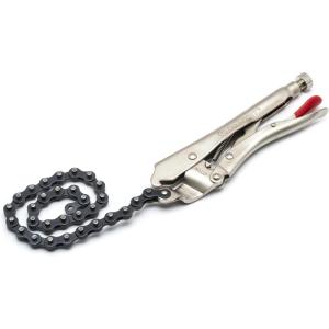 Crescent Locking Chain Clamp with 18″ Chain – Nickel-Plated Metal Clamp – Features Compound Action & Hex Key Receiver – C20CHN – 9″, Red((Pack of 1))