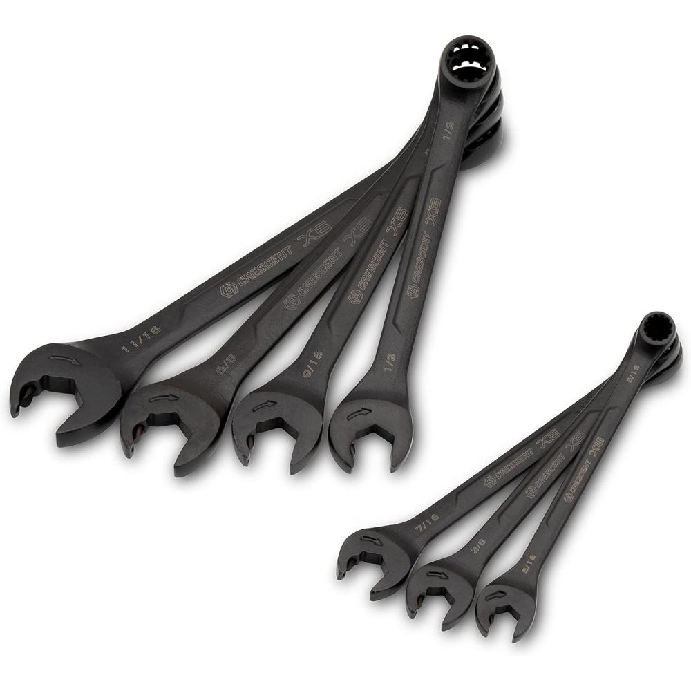image:imageCrescent 7 Piece X6 Black Oxide Spline Open End Ratcheting Combination SAE Wrench Set  CX6RWS7SAE