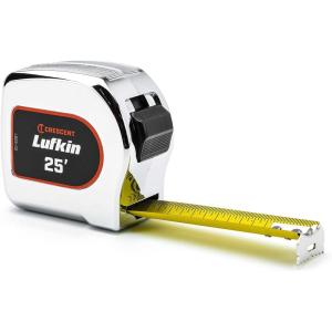 Crescent Lufkin 1-1/8″ x 25′ Chrome Case Yellow Clad Tape Measure – L925-02(7.6 m)