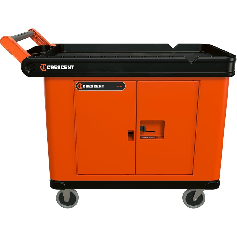 image:imageCrescent RAILWORKS 2 Shelf Industrial Utility Cart with 5 Hard Casters and Single Door Security Panel  IUC2SCBM1DLRDouble Door